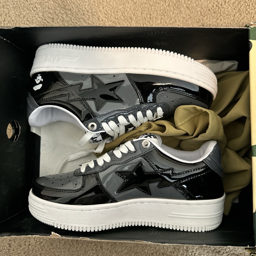 Gray and Black Patent Leather Sneakers